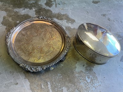 Lot 748 - 19th century Old Sheffield plate pie crust salver and a silver plated tea caddy