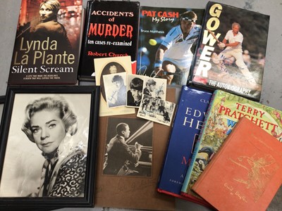 Lot 349 - Books including signed copies by David Gower, Pat Cash, Robert Church, Lynda La Pante etc and four autopen signed Beatles cards