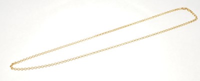 Lot 470 - 18ct gold belcher link chain, 60cm length.