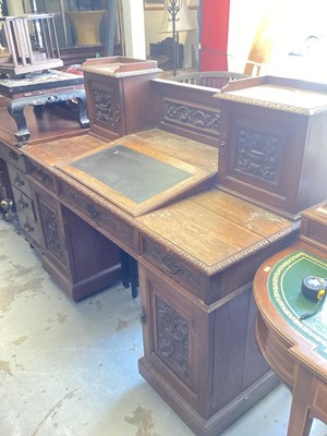 Lot 1210 - Late Victorian carved oak pedestal desk