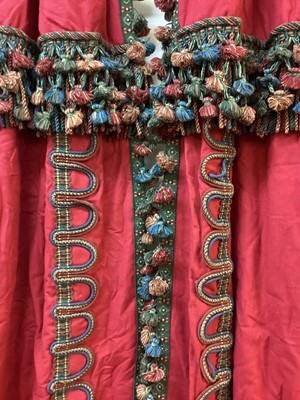 Lot 1421 - Three pairs of good quality Pierre Frey red wool curtains with tasselled braid and rope twist braid decoration and Goblet headings. Top width 97cm. Fabric width 200cm. Drop length 310cm. Three p...