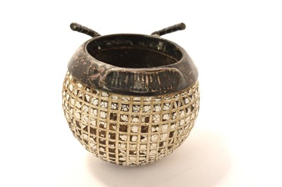 Lot 298 - Late Victorian novelty silver vesta holder and striker in the form a golf ball with silver mounts