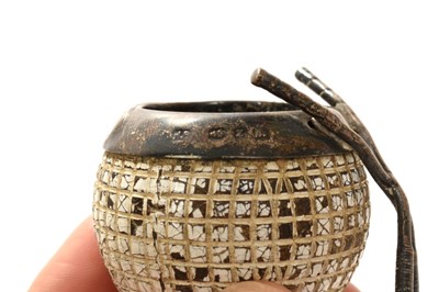 Lot 298 - Late Victorian novelty silver vesta holder and striker in the form a golf ball with silver mounts