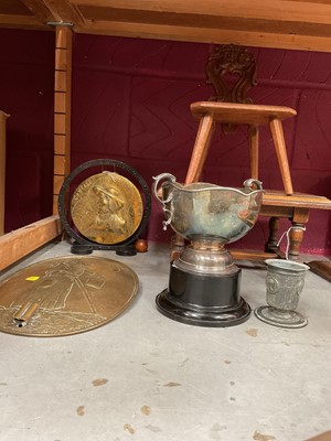 Lot 728 - Apprentice chair and table, together with brassware, pewter and silver plate