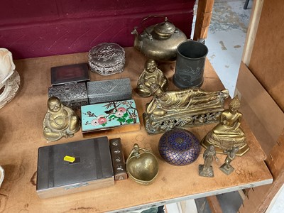 Lot 736 - Indian and Chinese brass figures, including Buddhas, together with other metalwares