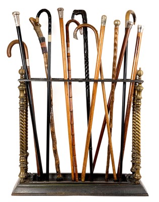 Lot 1295 - Good quality Victorian brass and steel stick stand, in the Aesthetic style