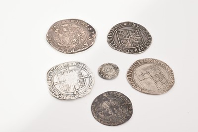 Lot 417 - G.B. - Mixed silver hammered coins to include James I Shilling m/m Thistle, second bust 1603-04 Spink ref: 2646 AF-GF, penny m/m Coronet 1607-9 Spink ref: 2661 F, Charles I half crown tower mint...