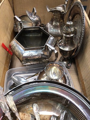 Lot 361 - Group of silver plate including a Victorian jug and matching two handled suagr bowl, flat ware and other items