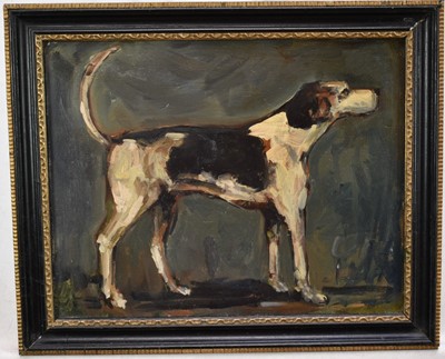 Lot 1015 - English School oil on panel - A Hound, 23cm x 28cm, in hogarth frame