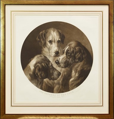 Lot 1003 - After William Barraud, black and white engraving by W. T. Davey, 'The Fathers Of The Pack, Hounds of the Pytchley Hunt', 65cm x 62cm, in glazed gilt frame