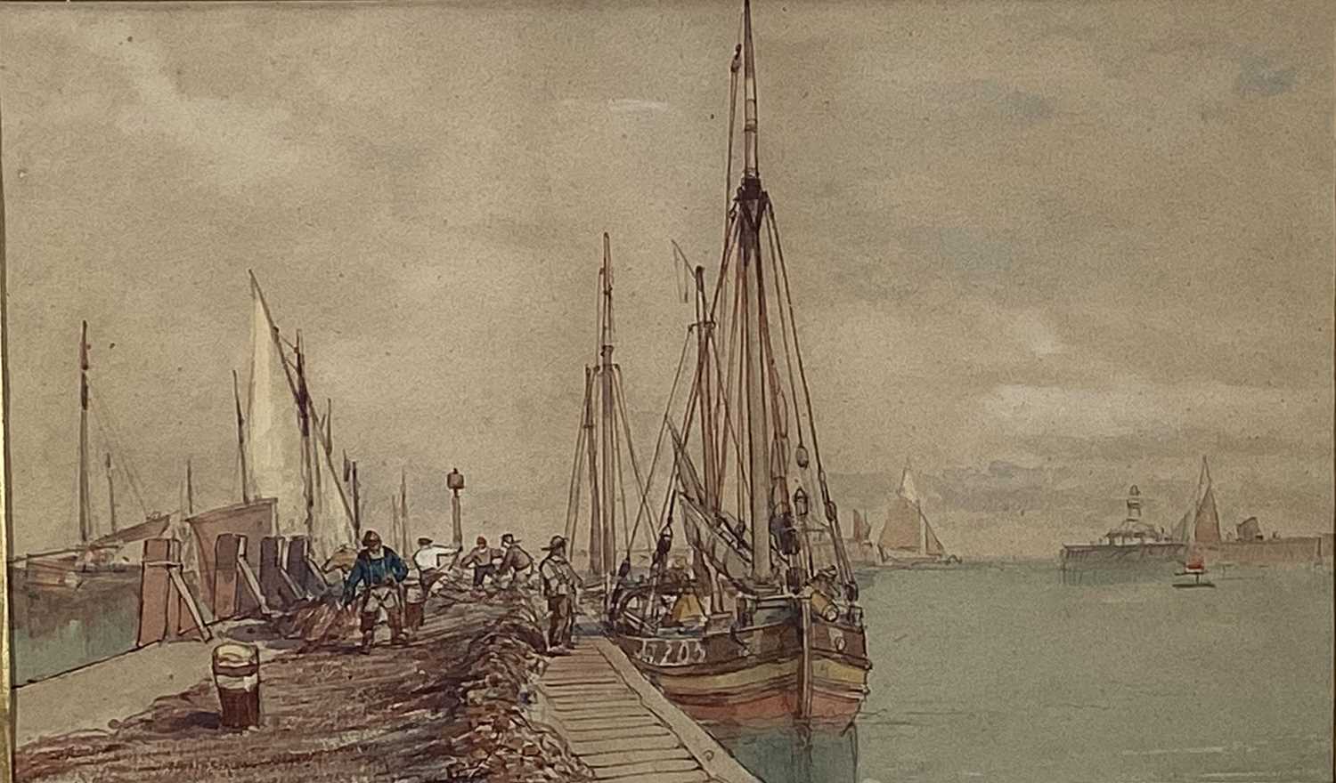 Lot 193 - William Roxby Beverly or Beverley (c.1810–1889), watercolour of a harbour, in gilt frame
