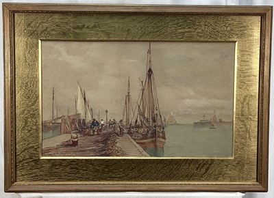 Lot 193 - William Roxby Beverly or Beverley (c.1810–1889), watercolour of a harbour, in gilt frame