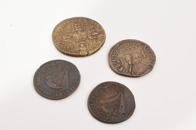 Lot 420 - Ireland - Mixed coins to include Charles II copper Half Penny 1682 (N.B. Obv: Die flaw) otherwise GF, James II gunmoney crown 1690 (N.B. Rev. Striking weakness) otherwise F-AVF, Half Crown 1690...