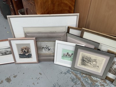 Lot 831 - Group of paintings and prints of animals, including horses, dogs, birds, etc