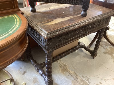 Lot 1359 - Antique carved oak side table with single drawer, 89cm wide, 59cm deep, 71cm high