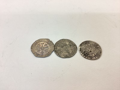 Lot 428 - France - Mixed Medieval silver hammered coins to include Charle VI Guenar 6th issue Saint Pourgain (N.B. Minor edge crack) otherwise GVF-AEF, Henry II 1547-69 Douzain Aux Croissants 1550 Rennes...