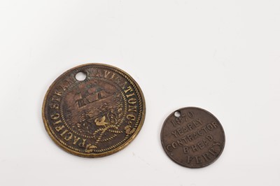 Lot 430 - G.B. - Liverpool Pacific Steam Navigation Co. Brass Tally No. 741 (N.B. Holed at top) otherwise F & rare and Birkenhead Ferry Token 1870 (N.B. Holed at top) otherwise AVF & rare (1 tally...