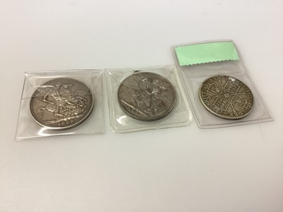 Lot 434 - G.B. - Mixed Victoria silver coins to include Old Head Crown 1893 LVI GF-AVF, Jubilee Head Crown 1889 Vf & Double Florin 1889 VG (3 coins)