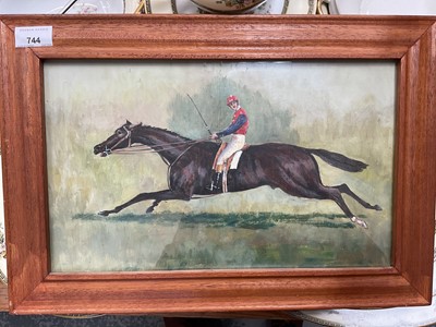 Lot 744 - After John Frederick Herring, jockey on a racehorse at full stretch, mixed media, framed, 37.5cm x 23cm