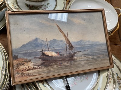 Lot 746 - Italian School, watercolour of a fishing boat in a coastal seascape, framed, 28cm x 18cm