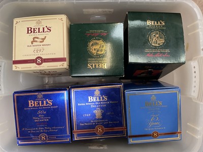 Lot 748 - Large collection of Bell's commemorative Wade whisky decanters, boxed with contents