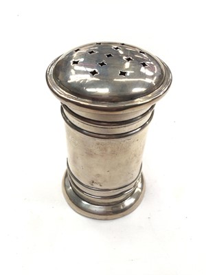 Lot 1077 - Silver sugar castor of cylindrical form (Birmingham 1915)