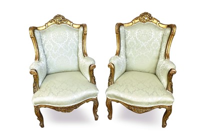 Lot 1335 - Pair of antique continental carved giltwood armchairs