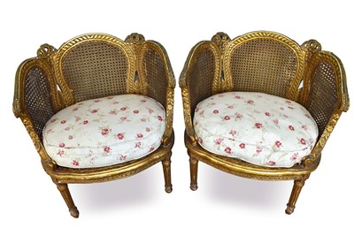 Lot 1336 - Pair of Continental carved gilt side chairs