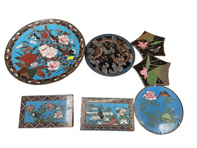 Lot 751 - Group of Japanese Meiji period cloisonné, including a dish and six wall plaques