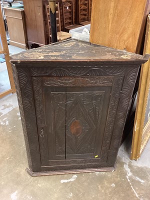 Lot 1381 - Antique carved oak corner cupboard, 79cm wide, 98cm high