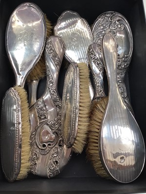 Lot 1097 - Group of silver mounted dress table brushes and a mirror