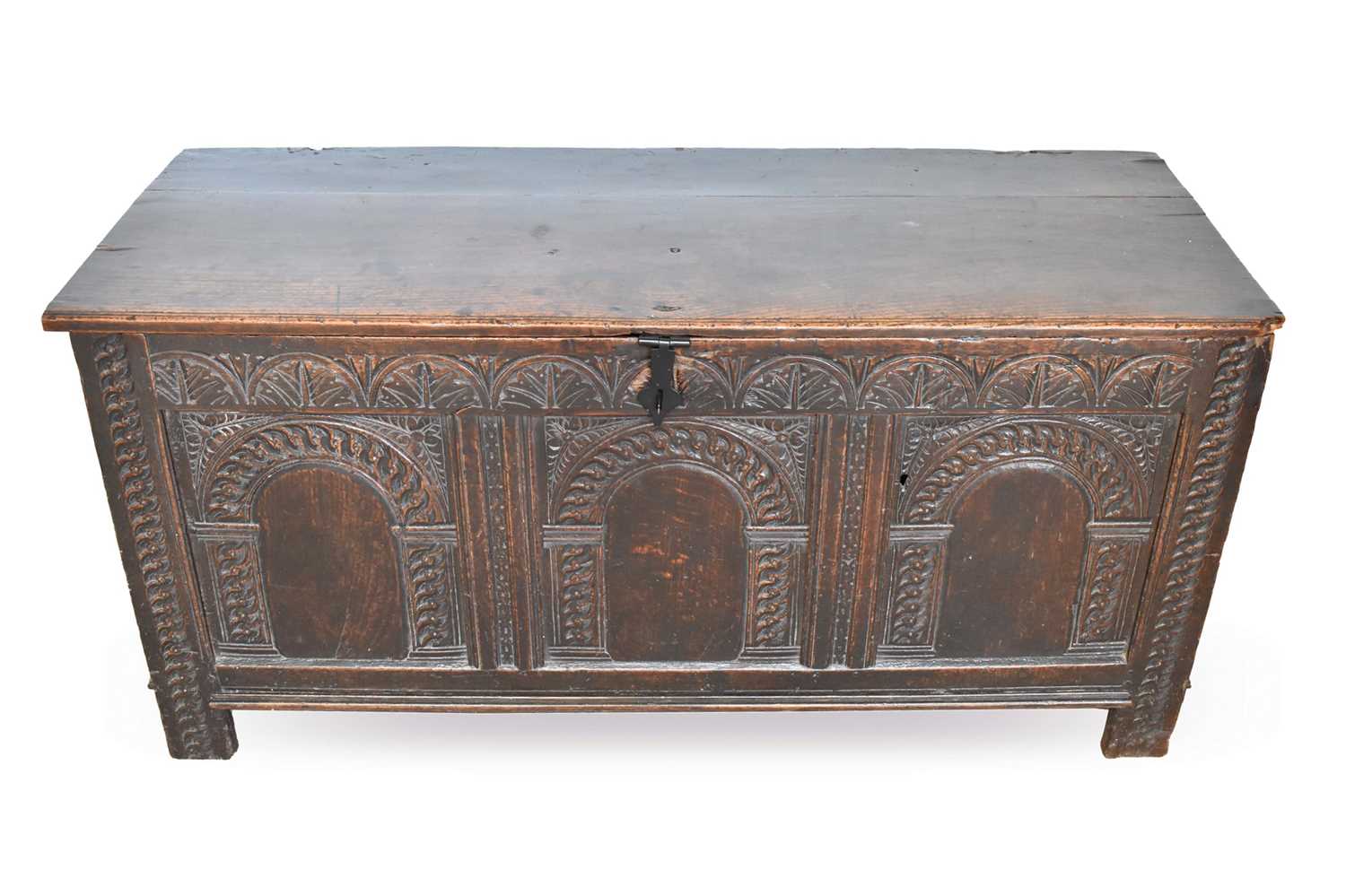 Lot 1347 - 17th century carved oak coffer