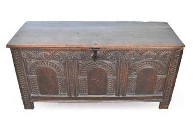 Lot 1347 - 17th century carved oak coffer