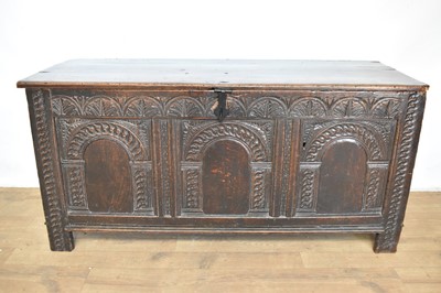 Lot 1347 - 17th century carved oak coffer