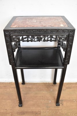 Lot 1354 - 19th century Chinese carved hardwood marble topped table