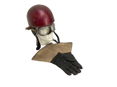 Lot 80 - Vintage motorcycle racing helmet, goggles and gauntlets