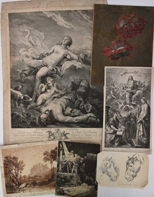 Lot 1222 - Folio of 18th and 19th century prints and original artworks, approximately 55