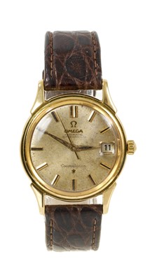 Lot 525 - Gentlemens Omega 18ct gold Constellation wristwatch in original box, Hallmarked 1960.