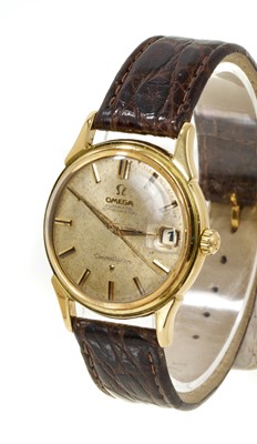 Lot 525 - Gentlemens Omega 18ct gold Constellation wristwatch in original box, Hallmarked 1960.