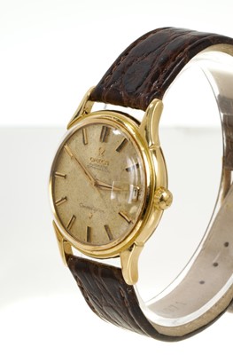 Lot 525 - Gentlemens Omega 18ct gold Constellation wristwatch in original box, Hallmarked 1960.