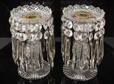 Lot 825 - Pair of Regency cut glass lustres with prismatic drops