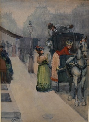 Lot 27 - Albert Ludovici II (1852-1932) watercolour - Taking a cab