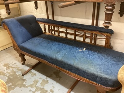 Lot 1392 - Victorian mahogany framed chaise longue with buttoned blue upholstery