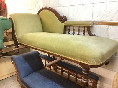 Lot 1393 - Victorian mahogany framed chaise longue with green upholstery