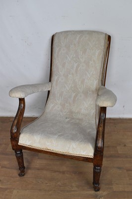 Lot 1396 - Victorian mahogany framed open armchair with patterned upholstery