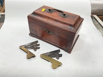 Lot 572 - Georgian tea caddy (lacking interior) together with two fleams (3).