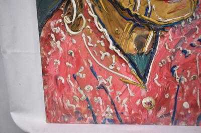 Lot 1225 - *Fred Yates (1922-2008) oil on board - Portrait of an Old Lady in a Woolly Hat, 61cm x 45.5cm, unframed