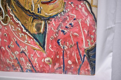 Lot 1225 - *Fred Yates (1922-2008) oil on board - Portrait of an Old Lady in a Woolly Hat, 61cm x 45.5cm, unframed