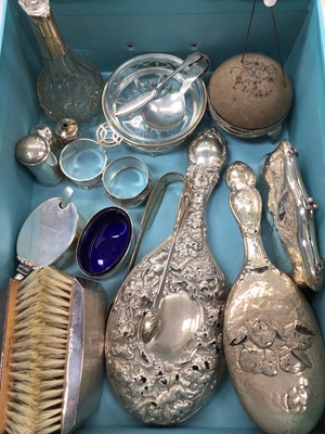 Lot 1106 - Group of silver including cruets, napkin rings, dressing table items, pin cushion, purse etc