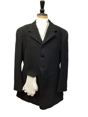 Lot 970 - Mid 20th century Moss Bros. gentlemans black hunting coat, together with a pair of breeches, hunting shirt, gloves and three stocks